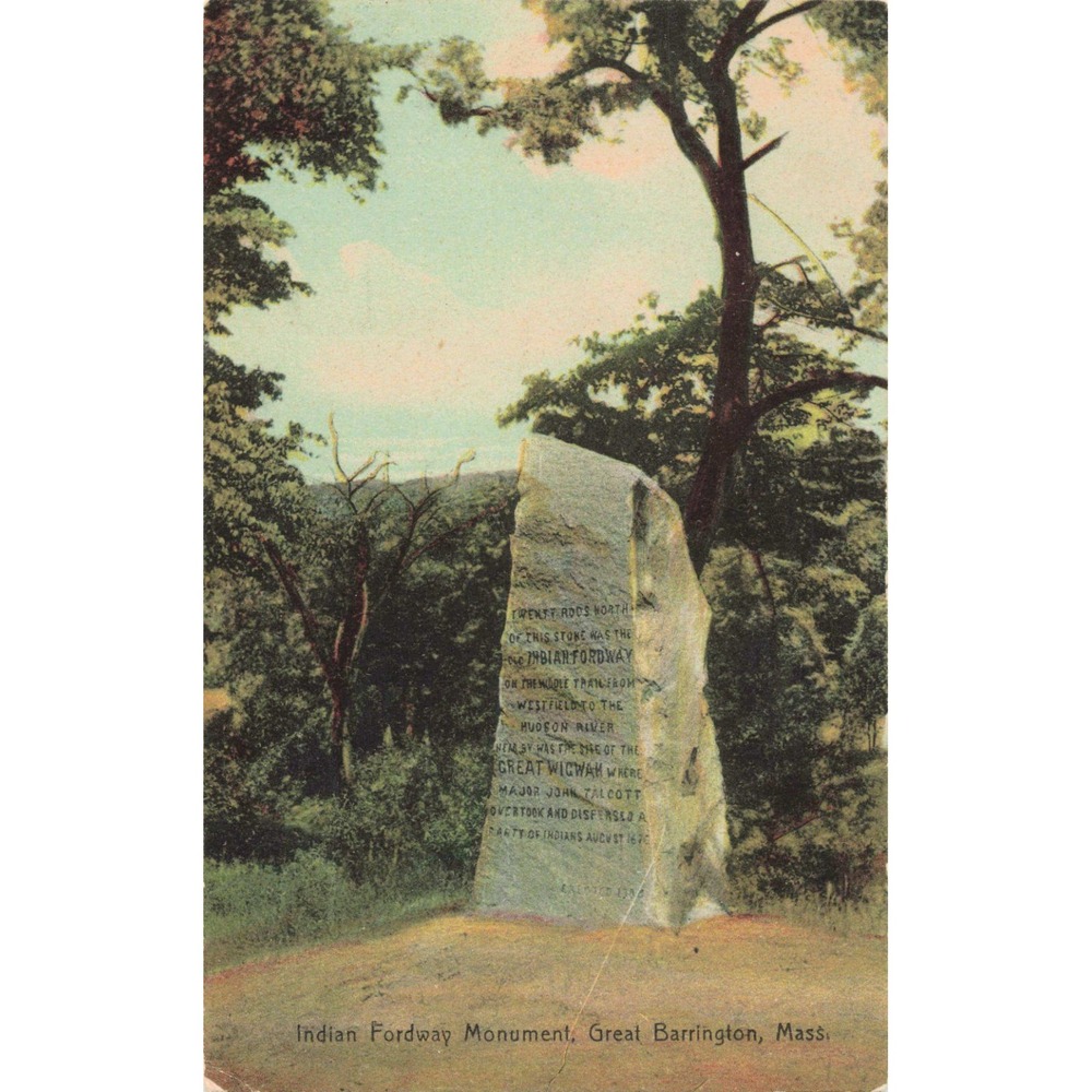Vintage 1911 Indian Fordway Monument Postcard Great Barrington Massachusetts MA - Picture 1 of 2